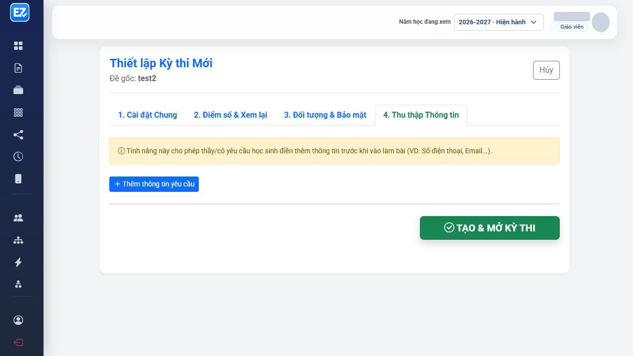 Ảnh chụp tab Thu thập Thông tin khi chưa thêm trường dữ liệu.